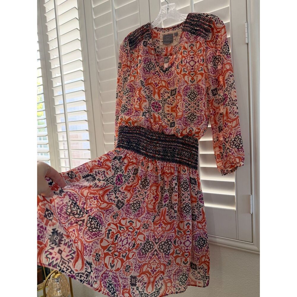 Anthropologie Vanessa Virginia Kaleidoscope Boho Smocked Dress Size S